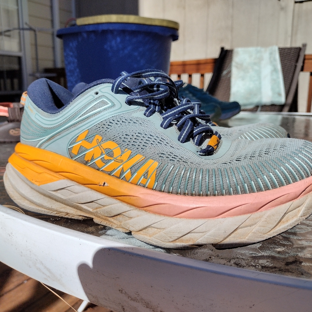 $24 Hoka Bondi 7 women size 9 hazel blue/orange